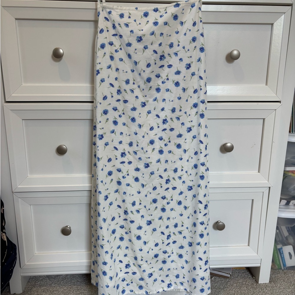 American Eagle Outfitters White Mini Dress with Blue Floral Print
